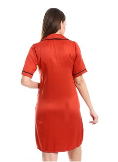 Andora Short Sleeves Notch Collar Nightwear Sleepshirt _ Burgundy  - Image 4