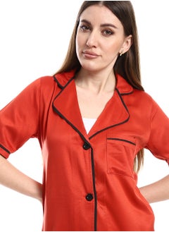 Andora Short Sleeves Notch Collar Nightwear Sleepshirt _ Burgundy  - Image 5