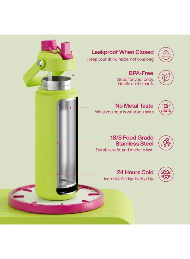 ENCOOL Insulated Water Bottle with Straw Stainless Steel Water Bottle, Leak-Proof, BPA-Free, Double Wall Vacuum Keeps Cold for 24 Hours for Sports, Travel, School (32 oz, Acid Green) - Image 5