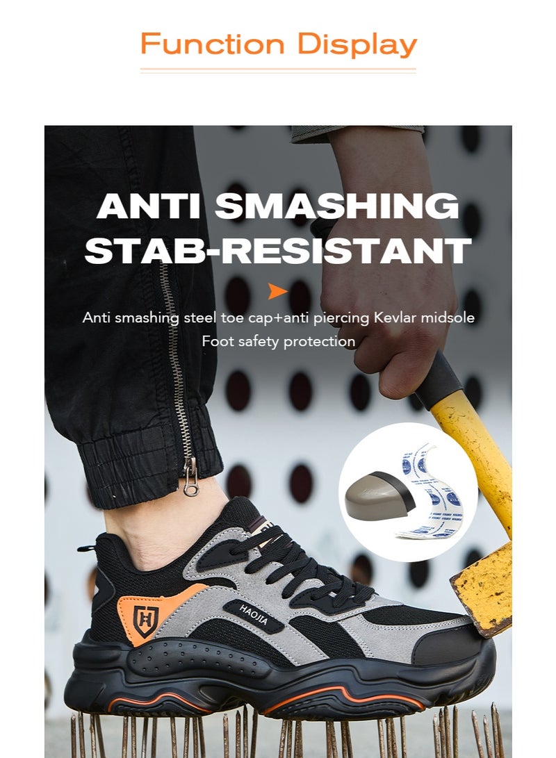 أحذية أمان رجالية ذات أصابع فولاذية، خفيفة الوزن ومريحة، مقاومة للثقب ومقاومة للانزلاق، مقاومة للتآكل ومتينة، مريحة لفترات طويلة من الوقوف، خفيفة الوزن وجيدة التهوية، أحذية عمل يمكن ارتداؤها أيضًا كأحذية رياضية عصرية. - Image 5