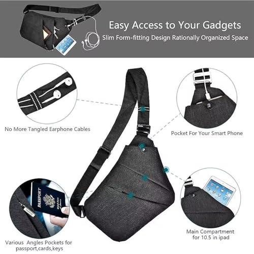 OSOCE Anti Theft Crossbody Bags Sling Bag for Women Men Waterproof Wander Bag for Sports and Travel. (3.0BLACK, Large) - Image 4