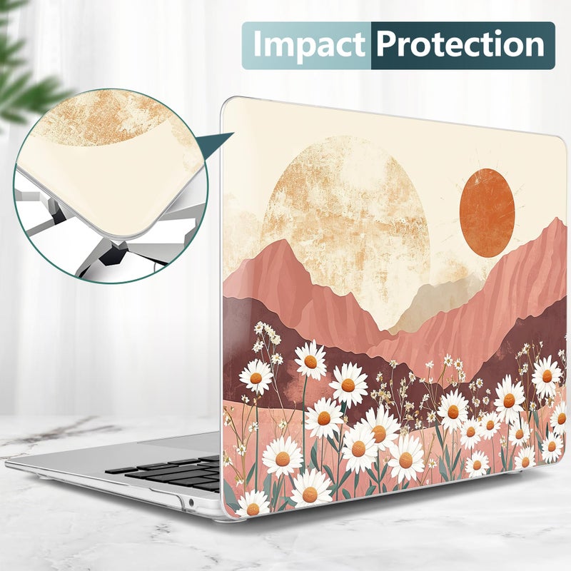 Twolskoo For Macbook Air 13.3 Inch Case 2021 2020 2019 2018 Release M1 A2337 A2179 A1932 With Touch Id  Plastic Hard Shell Case & Keyboard Cover & Type C Adapter  Mountains & Daisies - Image 4