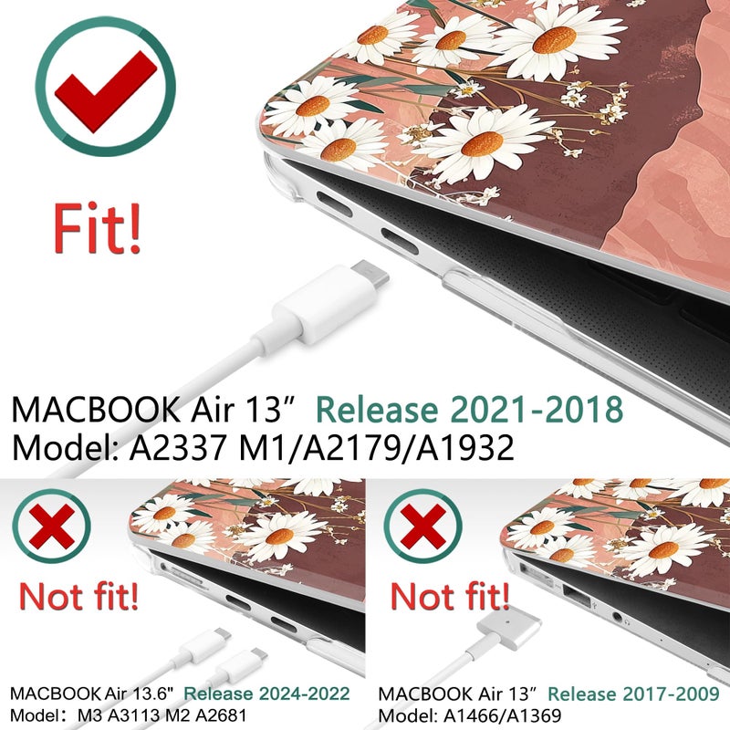 Twolskoo For Macbook Air 13.3 Inch Case 2021 2020 2019 2018 Release M1 A2337 A2179 A1932 With Touch Id  Plastic Hard Shell Case & Keyboard Cover & Type C Adapter  Mountains & Daisies - Image 2