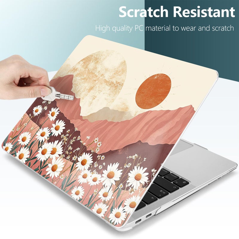 Twolskoo For Macbook Air 13.3 Inch Case 2021 2020 2019 2018 Release M1 A2337 A2179 A1932 With Touch Id  Plastic Hard Shell Case & Keyboard Cover & Type C Adapter  Mountains & Daisies - Image 3
