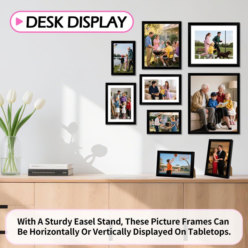 HOMERHYME 8x10 Picture Frame Set of 2, Black Photo Frame for Tabletop or Wall Display, Display Pictures 5x7 with Mat or 8x10 Without, Frame Collage with HD Plexiglass for Wall Home Decor, with Gadget - Image 5