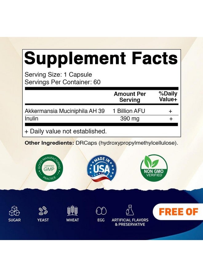 Vitamatic فيتاميناتيك أكيرمانسيا موكيني فيلا صحة الأمعاء - 60 كبسولة (إطلاق مؤجل) - مصنوعة من ألياف الإينولين البريبايوتيك - Image 2