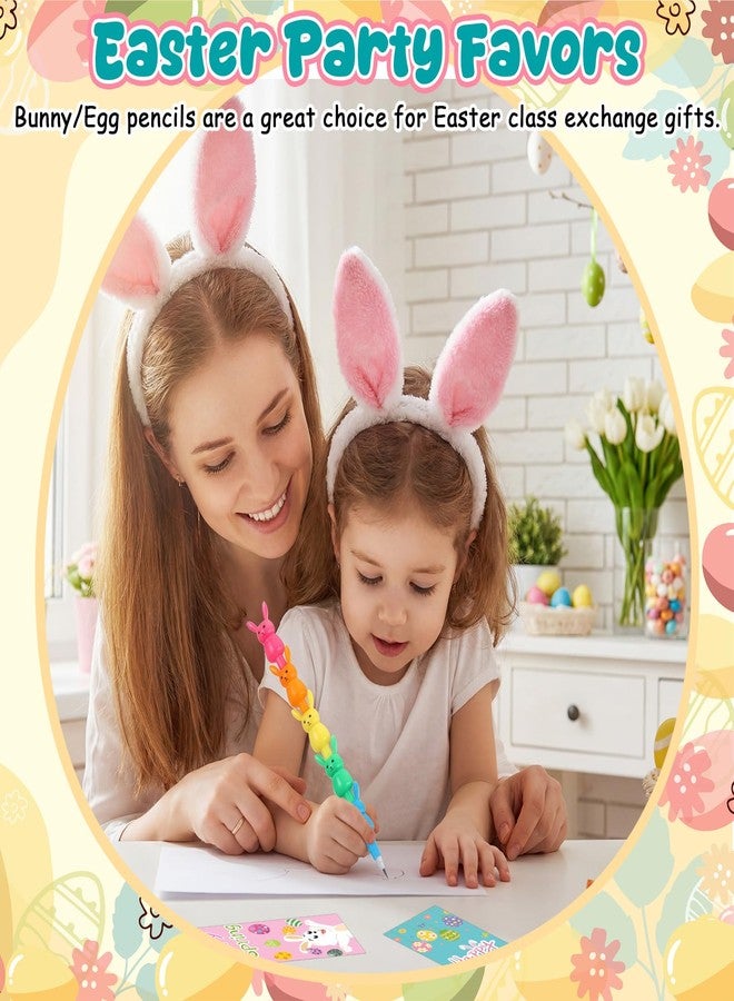MotiMind 48 Pieces Easter Party Favors Stackable Pencils for Kid, 24 Bunny Egg Stacking Pencils with 24 Card Rabbit Pencil for Easter Basket Goodie Bag Stuffers Egg Hunt School Student Reward Gift - Image 5