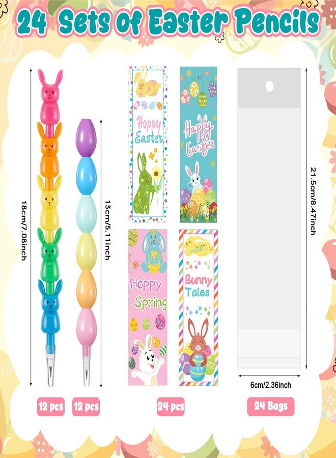 MotiMind 48 Pieces Easter Party Favors Stackable Pencils for Kid, 24 Bunny Egg Stacking Pencils with 24 Card Rabbit Pencil for Easter Basket Goodie Bag Stuffers Egg Hunt School Student Reward Gift - Image 2