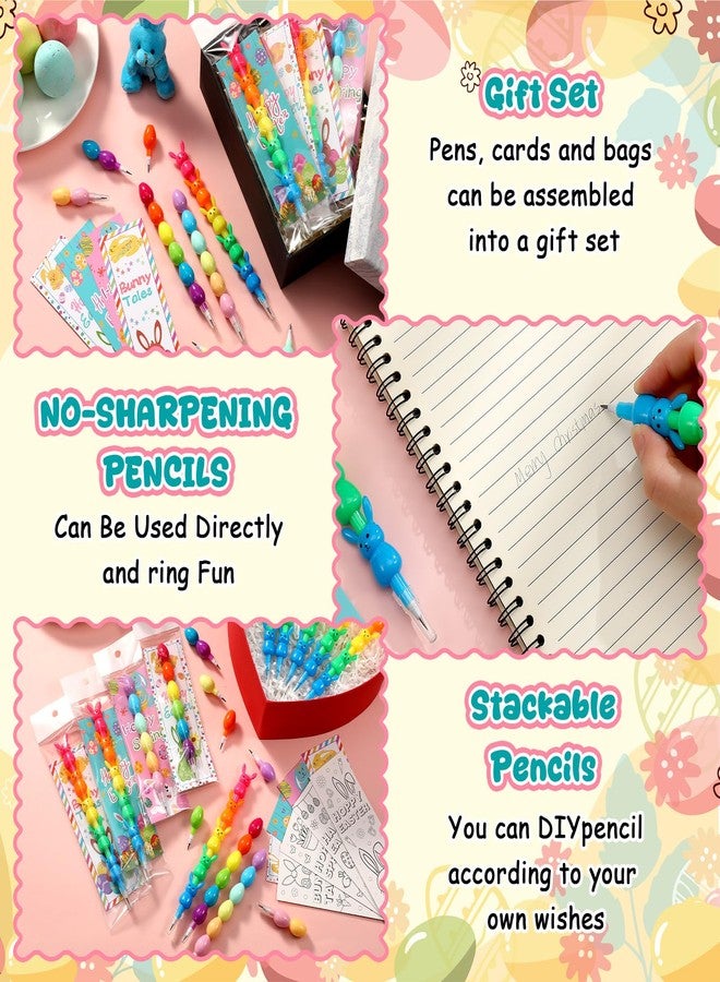 MotiMind 48 Pieces Easter Party Favors Stackable Pencils for Kid, 24 Bunny Egg Stacking Pencils with 24 Card Rabbit Pencil for Easter Basket Goodie Bag Stuffers Egg Hunt School Student Reward Gift - Image 3