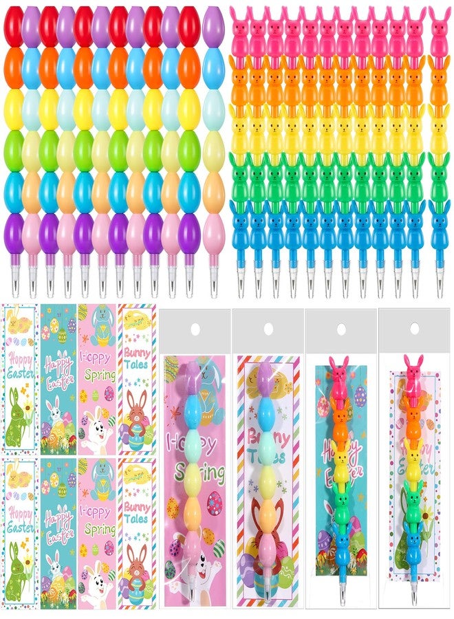MotiMind 48 Pieces Easter Party Favors Stackable Pencils for Kid, 24 Bunny Egg Stacking Pencils with 24 Card Rabbit Pencil for Easter Basket Goodie Bag Stuffers Egg Hunt School Student Reward Gift - Image 1