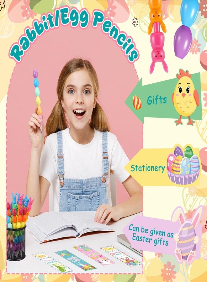 MotiMind 48 Pieces Easter Party Favors Stackable Pencils for Kid, 24 Bunny Egg Stacking Pencils with 24 Card Rabbit Pencil for Easter Basket Goodie Bag Stuffers Egg Hunt School Student Reward Gift - Image 4