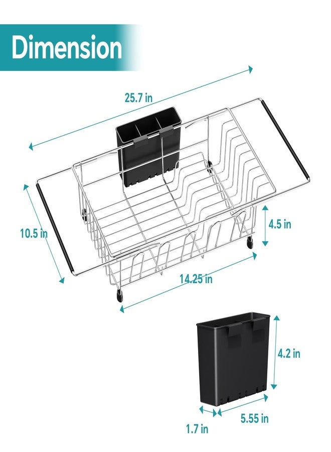 سيمبل تريدنج رف تجفيف أطباق قابل للتمديد من سيمبل تريند، مناسب للحوض، مع حامل أدوات، أسود - Image 2