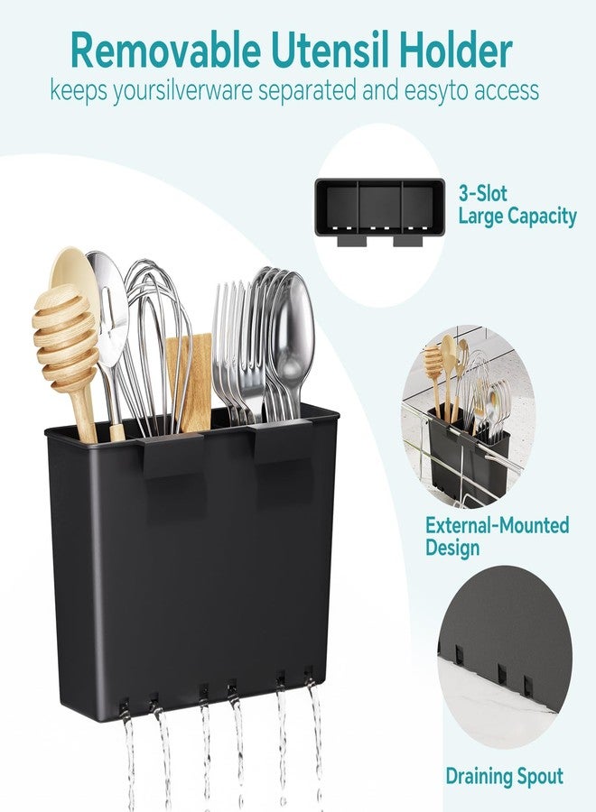 سيمبل تريدنج رف تجفيف أطباق قابل للتمديد من سيمبل تريند، مناسب للحوض، مع حامل أدوات، أسود - Image 5