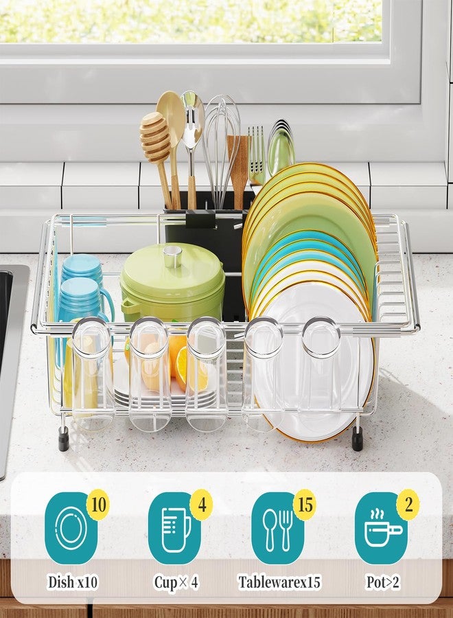 سيمبل تريدنج رف تجفيف أطباق قابل للتمديد من سيمبل تريند، مناسب للحوض، مع حامل أدوات، أسود - Image 3