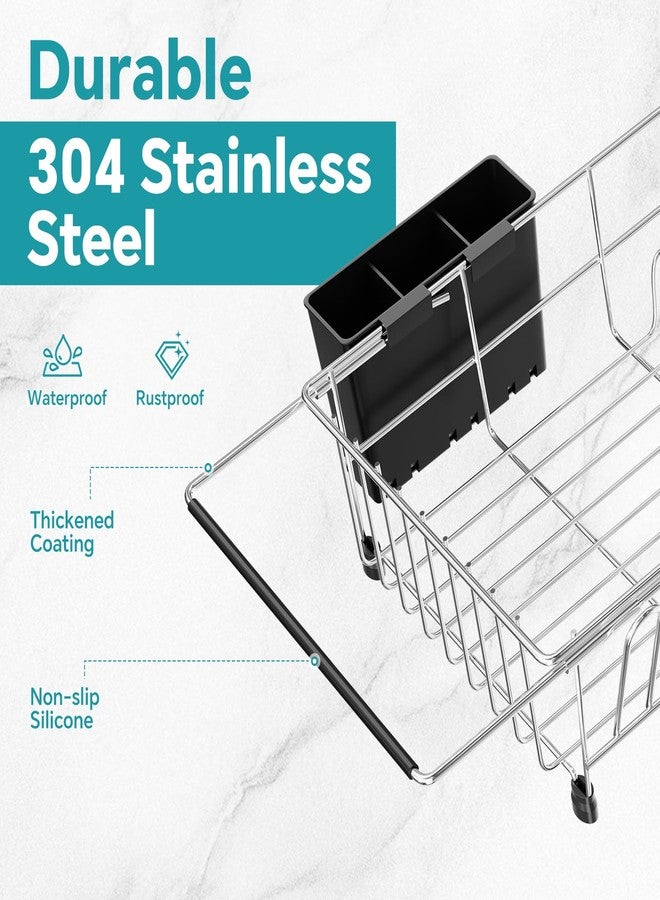 سيمبل تريدنج رف تجفيف أطباق قابل للتمديد من سيمبل تريند، مناسب للحوض، مع حامل أدوات، أسود - Image 4