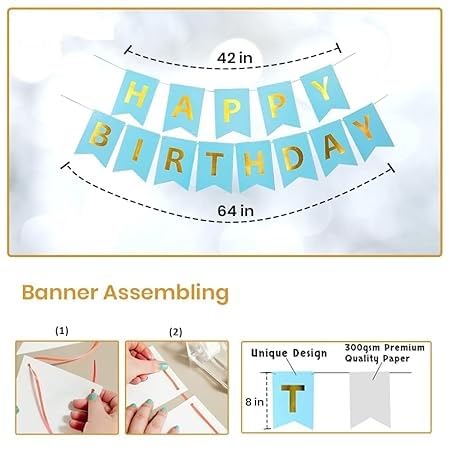 BRIJBAZAAR Birthday Decoration kit for 1st Birthday Boys- 28Pcs with Foil Curtain / Bday Supplies Items with Blue HBD Bunting, Number Foil Baloons/1st Birth Day Props for Kids, Baby/Newborn Gifts Set - Image 2