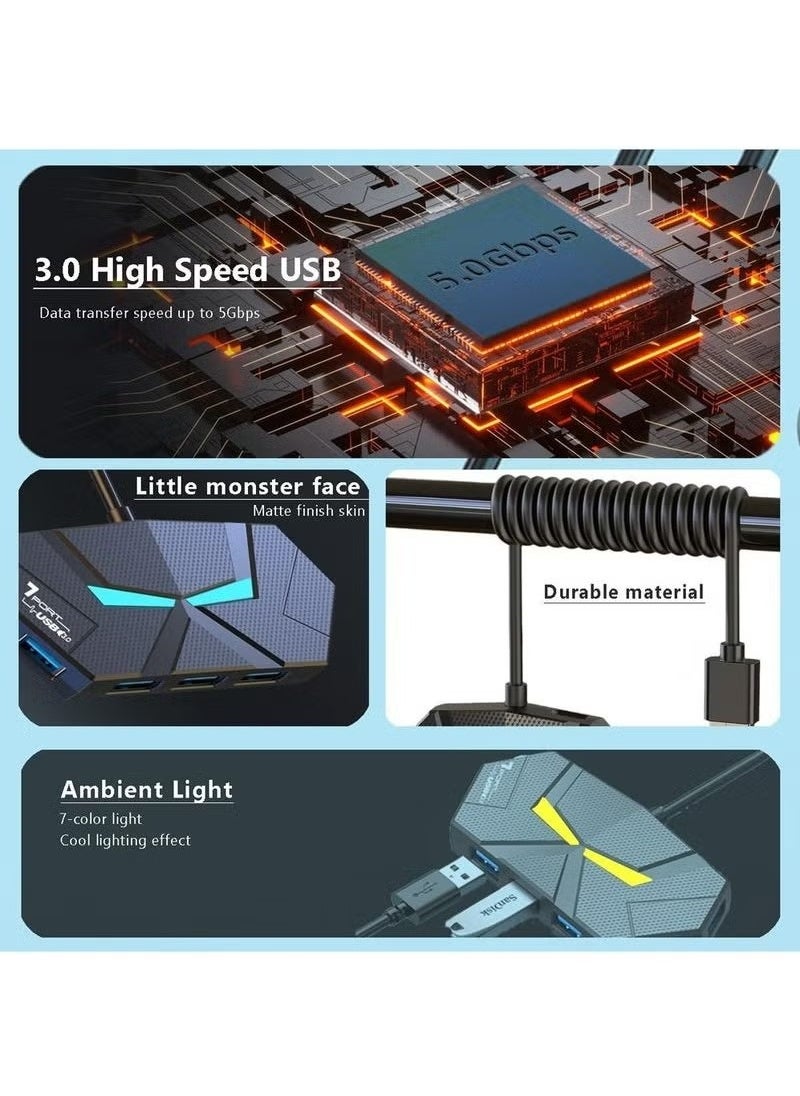 USB 3.0 Hub,4-Port USB Hub,USB Splitter,USB Extender with USB C Power Port for Laptop,PC,Xbox,Gamepad,Flash Drive, HDD,Console,Printer,Camera,Keyborad, Mouse,USB Fan