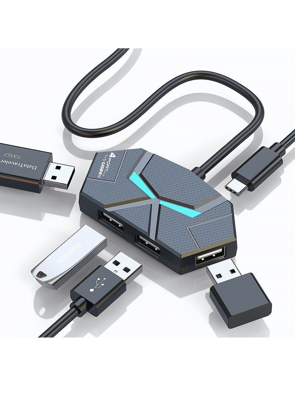 USB 3.0 Hub,4-Port USB Hub,USB Splitter,USB Extender with USB C Power Port for Laptop,PC,Xbox,Gamepad,Flash Drive, HDD,Console,Printer,Camera,Keyborad, Mouse,USB Fan