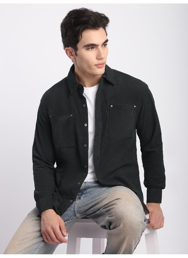 Beyoung Dark Grey Corduroy Dual Pocket Shirt  - Image 4