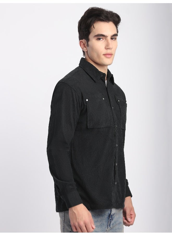 Beyoung Dark Grey Corduroy Dual Pocket Shirt  - Image 5