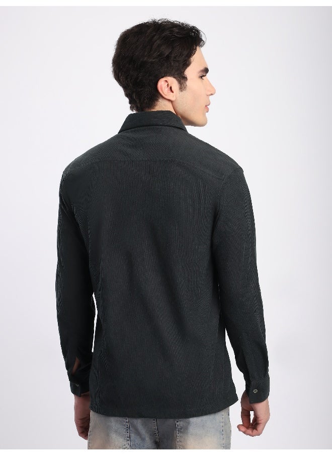 Beyoung Dark Grey Corduroy Dual Pocket Shirt  - Image 3