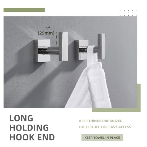 Angle Simple Bath Towel Hook 2 Pack, Stainless Steel Square Robe Coat Holder for Wall, Bathroom Kitchen Garage Wall Hook for Hanging Tools, Polished Chrome - Image 3