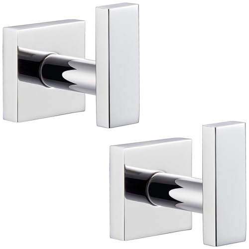 Angle Simple Bath Towel Hook 2 Pack, Stainless Steel Square Robe Coat Holder for Wall, Bathroom Kitchen Garage Wall Hook for Hanging Tools, Polished Chrome - Image 1