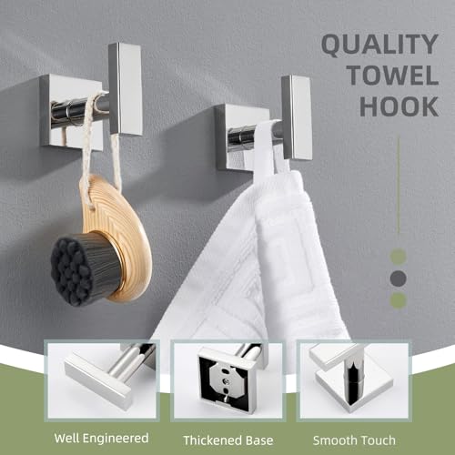 Angle Simple Bath Towel Hook 2 Pack, Stainless Steel Square Robe Coat Holder for Wall, Bathroom Kitchen Garage Wall Hook for Hanging Tools, Polished Chrome - Image 4