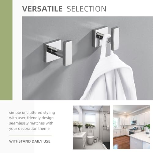 Angle Simple Bath Towel Hook 2 Pack, Stainless Steel Square Robe Coat Holder for Wall, Bathroom Kitchen Garage Wall Hook for Hanging Tools, Polished Chrome - Image 2