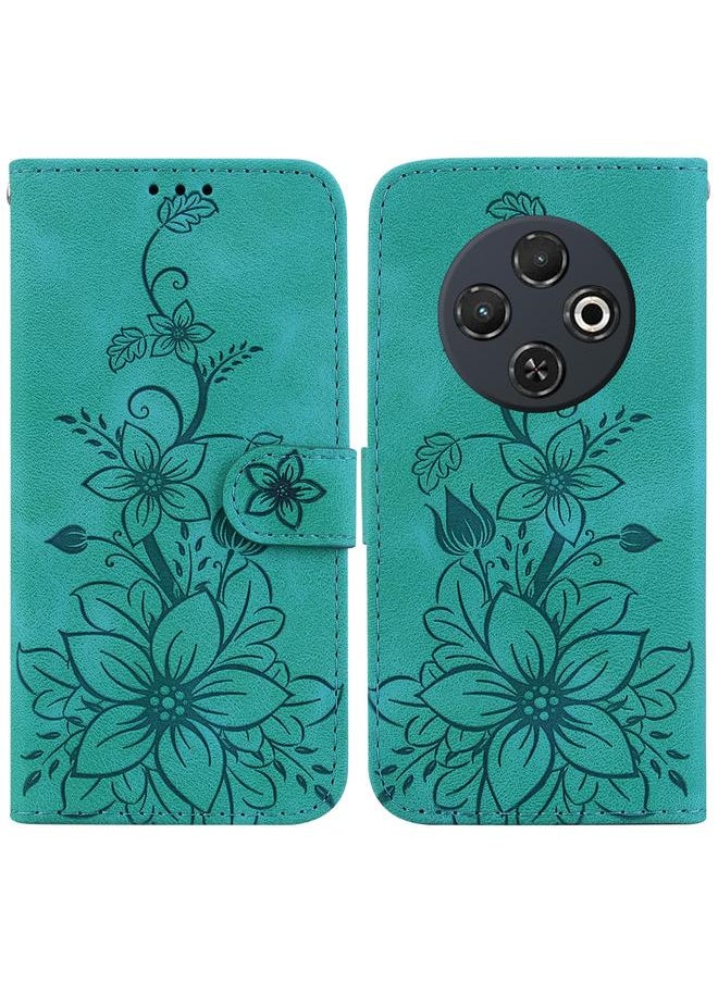 erorex For Tecno Spark 30C Lily Embossed Leather Phone Case(Green) 
