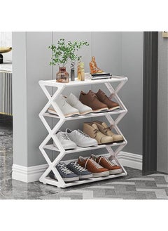 HOOKOR 4-Tier Foldable Shoe Rack, Space-Saving Organizer for Home & Closet, Easy Assembly, Adjustable & Stylish. (White 42cm)