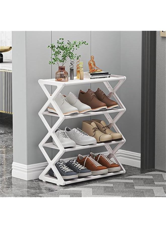 هوكور - HOOKOR 4-Tier Foldable Shoe Rack, Space-Saving Organizer for Home & Closet, Easy Assembly, Adjustable & Stylish. (White 42cm) - Image 1