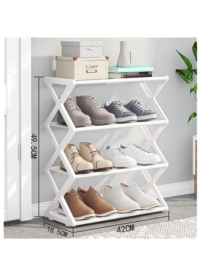 هوكور - HOOKOR 4-Tier Foldable Shoe Rack, Space-Saving Organizer for Home & Closet, Easy Assembly, Adjustable & Stylish. (White 42cm) - Image 1