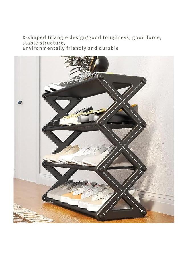 هوكور - HOOKOR 4-Tier Foldable Shoe Rack, Space-Saving Organizer for Home & Closet, Easy Assembly, Adjustable & Stylish. (White 42cm) - Image 1