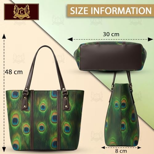 CLASSIC SMUGGLER Women’s Stylish Casual Handbag with Peacock Print | Premium Fabric Shoulder Bag with Chain | Large Capacity Tote Bag for Office, College, Shopping & Daily Use Green - Image 2