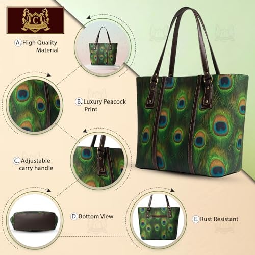 CLASSIC SMUGGLER Women’s Stylish Casual Handbag with Peacock Print | Premium Fabric Shoulder Bag with Chain | Large Capacity Tote Bag for Office, College, Shopping & Daily Use Green - Image 5