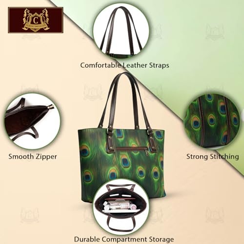 CLASSIC SMUGGLER Women’s Stylish Casual Handbag with Peacock Print | Premium Fabric Shoulder Bag with Chain | Large Capacity Tote Bag for Office, College, Shopping & Daily Use Green - Image 3