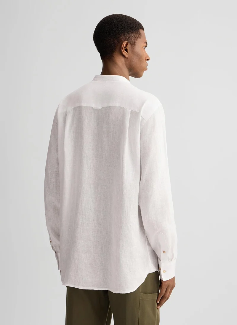 ليو جو 100% Linen Mandarin-Collar Shirt