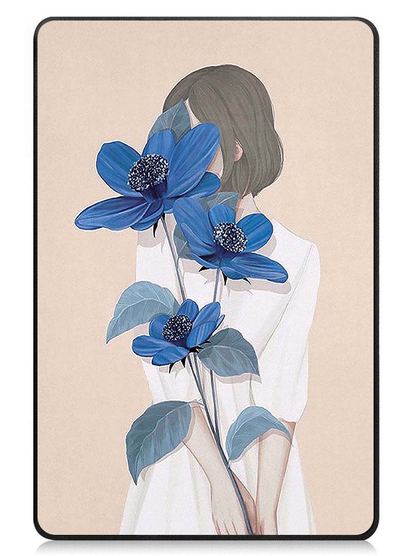 Theodor Protective Flip Case For Realme Pad 2 With Trifold Stand Auto Wake Sleep Shockproof Cover Blue FLOWER & GIRL ART - Image 1