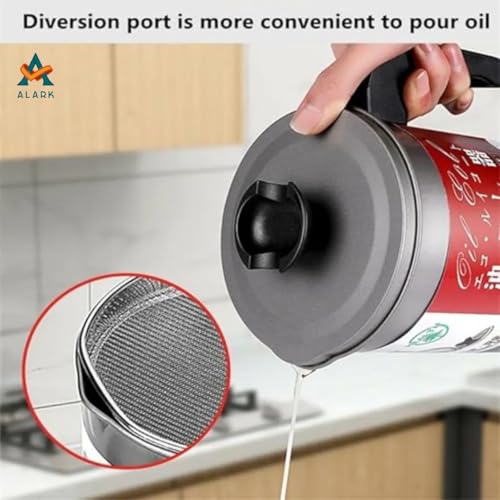 Alark Stainless Steel Oil Container Pot Grease Container with Kitchen Strainer Fat Storage with Lid, Easy Grip Handle Suitable for Storing Frying Oil and Cooking Oil Storage Pot with Mesh Strainer - Image 5
