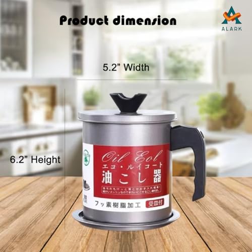 Alark Stainless Steel Oil Container Pot Grease Container with Kitchen Strainer Fat Storage with Lid, Easy Grip Handle Suitable for Storing Frying Oil and Cooking Oil Storage Pot with Mesh Strainer - Image 4