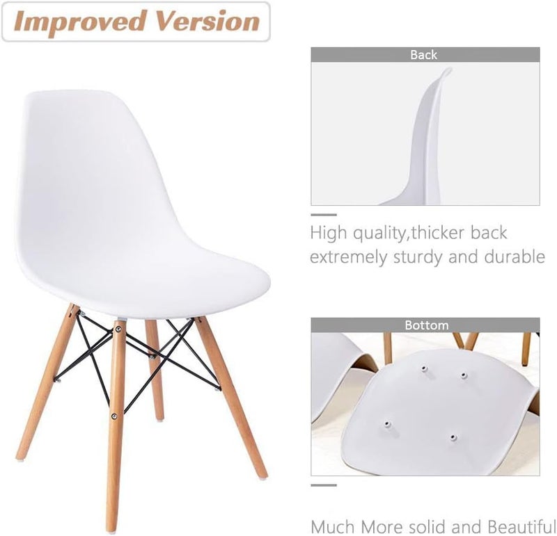Mumoo Bear Modern Mid-Century Modern Dining Chair, Eames Style, Ergonomic, White, Wood Legs, Plastic Seat, for Dining, Office, Living Room - Image 4