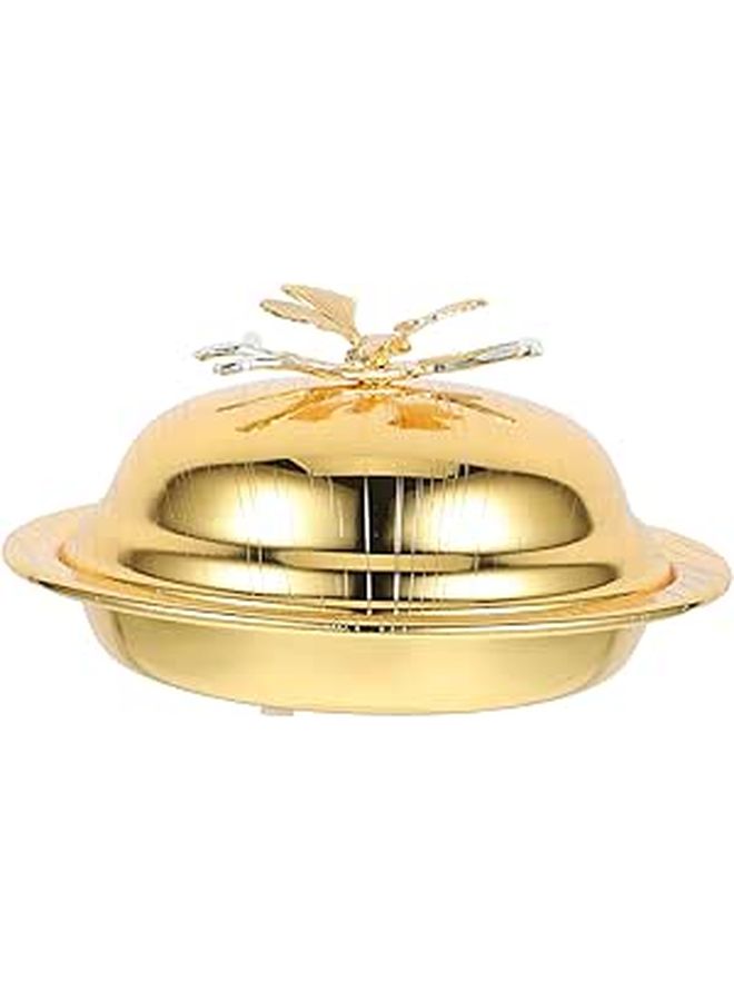 Gold Iron Butter Dish With Lid 6.5 Inch Round For Fridge And Table - Image 1