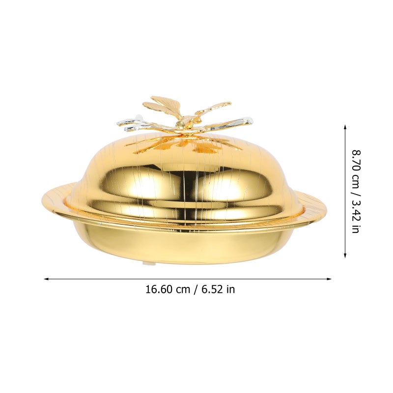 Gold Iron Butter Dish With Lid 6.5 Inch Round For Fridge And Table - Image 3