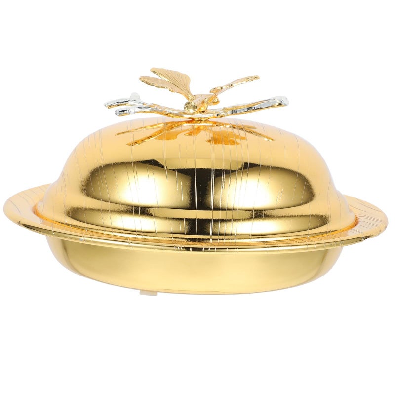 Gold Iron Butter Dish With Lid 6.5 Inch Round For Fridge And Table - Image 2