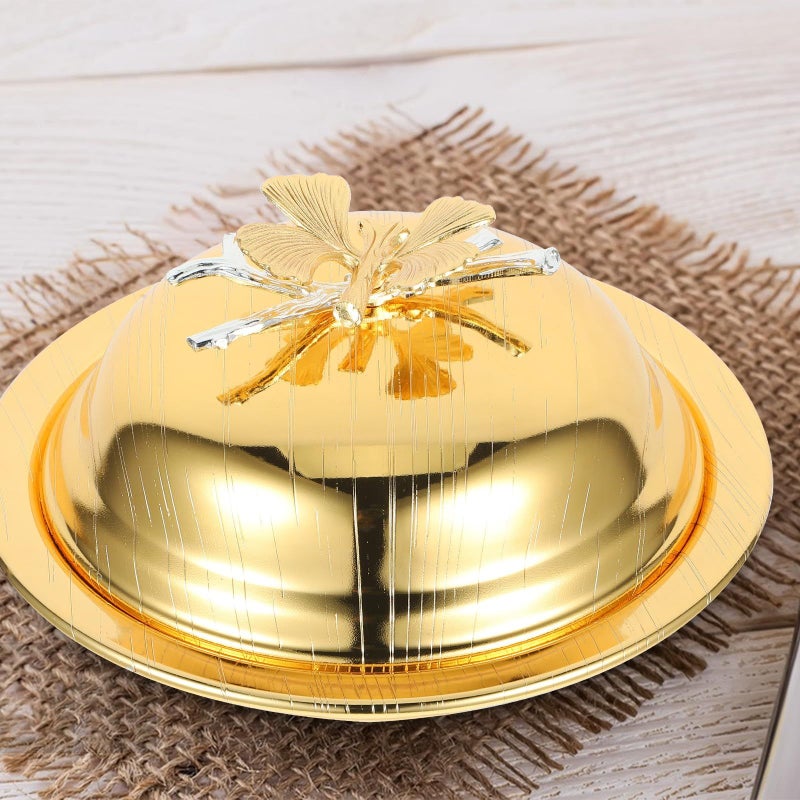 Gold Iron Butter Dish With Lid 6.5 Inch Round For Fridge And Table - Image 4