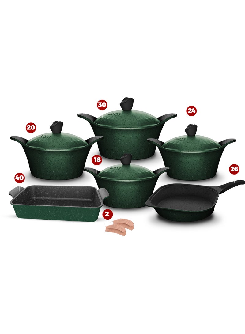 Lava Lava Granite Set, 12 Square Pieces, 4 Pots - 18-20-24-30 - Frying Pan 26 - Roaster 40 2 Silicone Holder 
