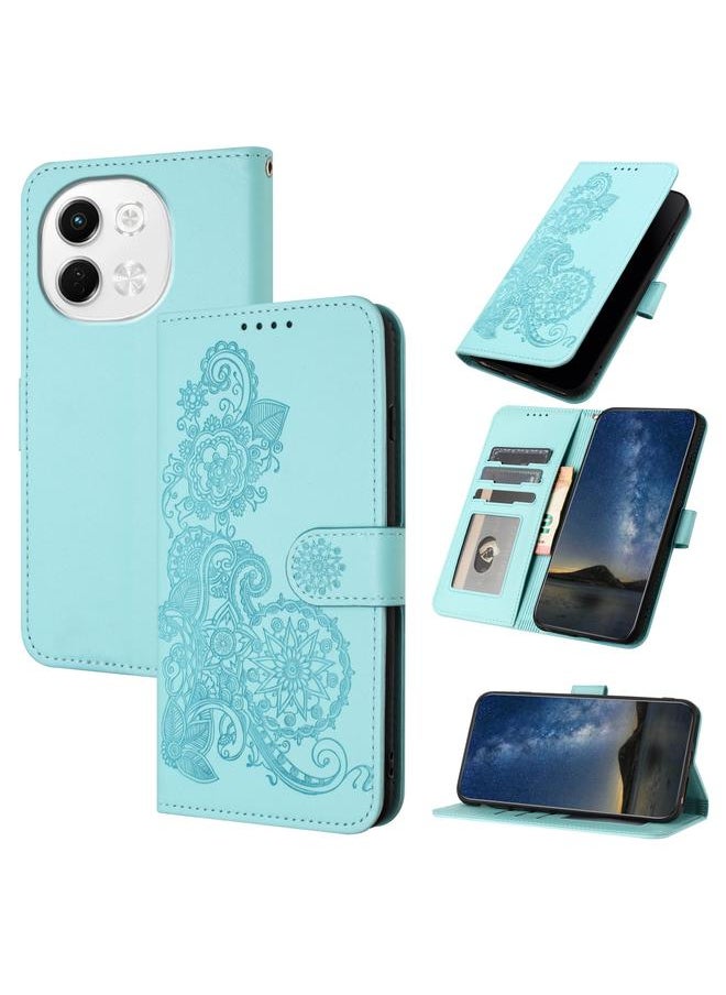 Zaboon For Tecno Pova 6 Neo 5G / Spark 30 5G Datura Flower Embossed Flip Leather Phone Case(Light Blue) 