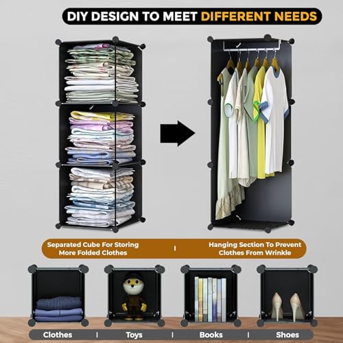 EXVITO 12 Door Kids Plastic Wardrobe for Clothes, Foldable Plastic Almirah for Clothes, Collapsible Wardrobe for Storage, Baby Cupboard for Clothes Storage - (Black, 8 Door) - Image 5