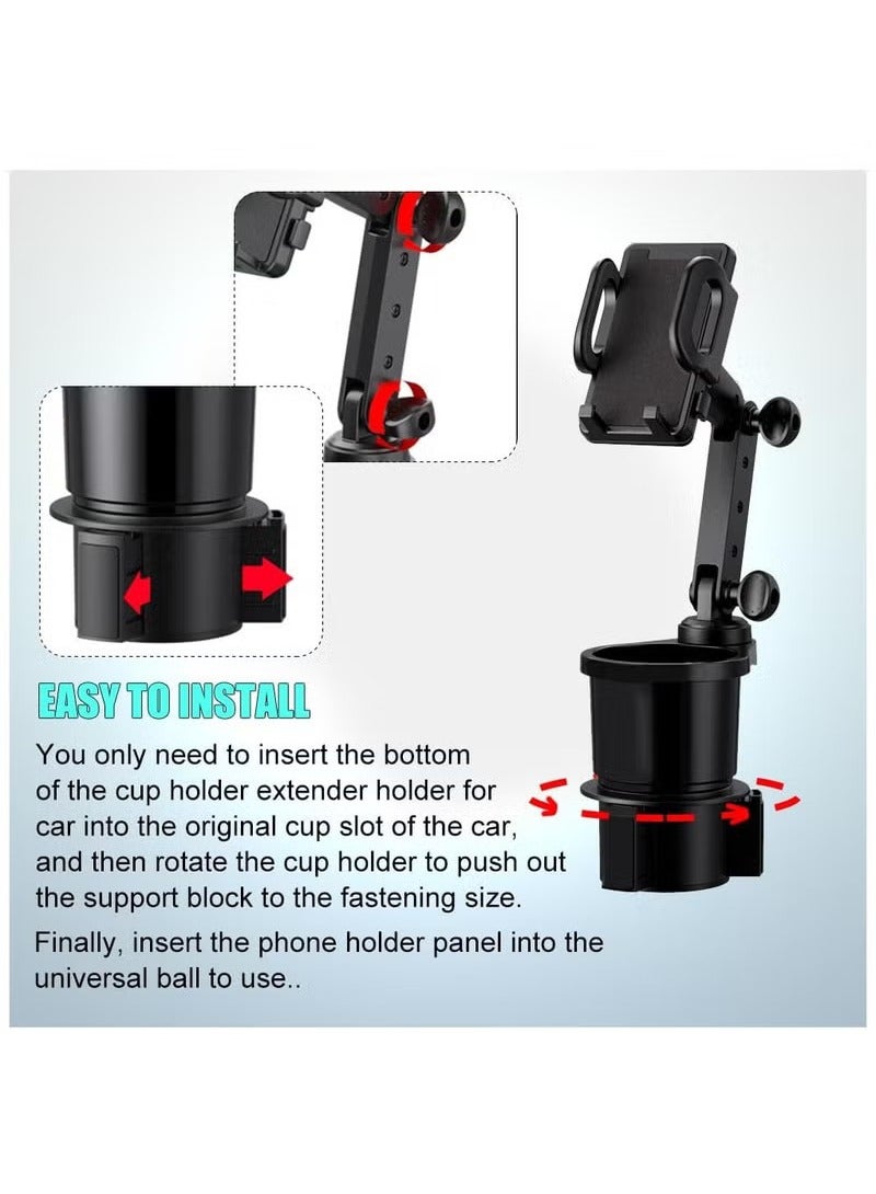 عربست حامل أكواب السيارة حامل الهاتف الخلوي، حامل أكواب السيارة الموسع مع حامل الهاتف، حامل الهاتف الخلوي حامل الهاتف الخلوي حامل الأكواب، محول حامل الهاتف الخلوي حامل الهاتف الخلوي 2 في 1 لجميع الهواتف الذكية - Image 3